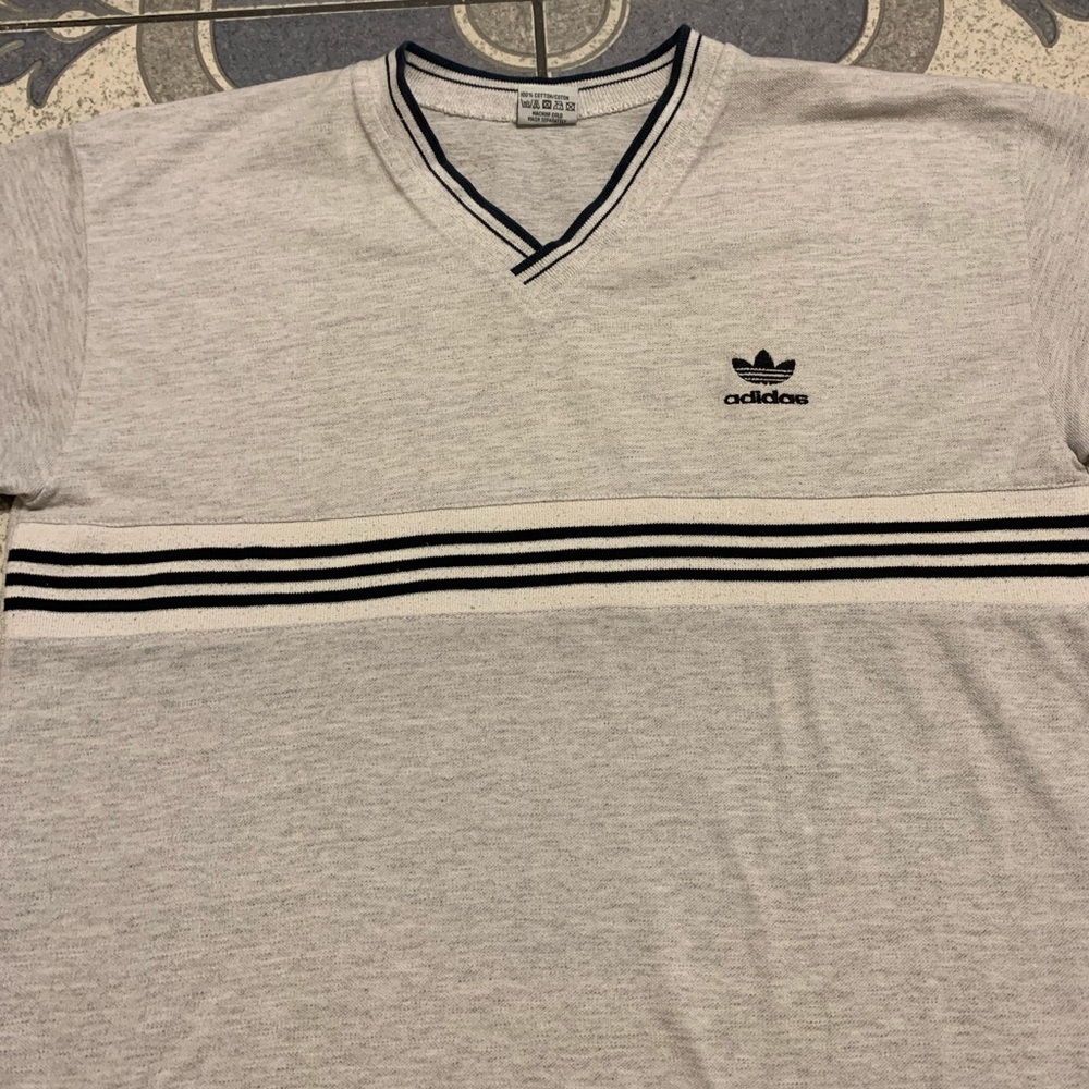 Vintage adidas Knitted V-Neck Embroidered Logo Tee - Picture 2 of 4